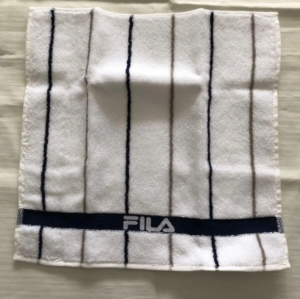 Fila White Towels with Navy and Gray Stripes Rare Cotton Hand Towels NWOT